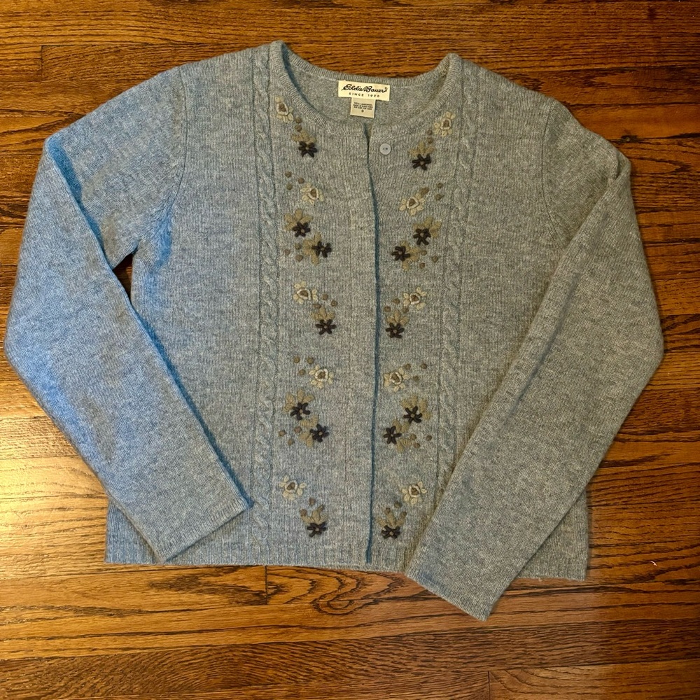 Vintage Eddie Bauer Button Front Embroidered Wool Cardigan